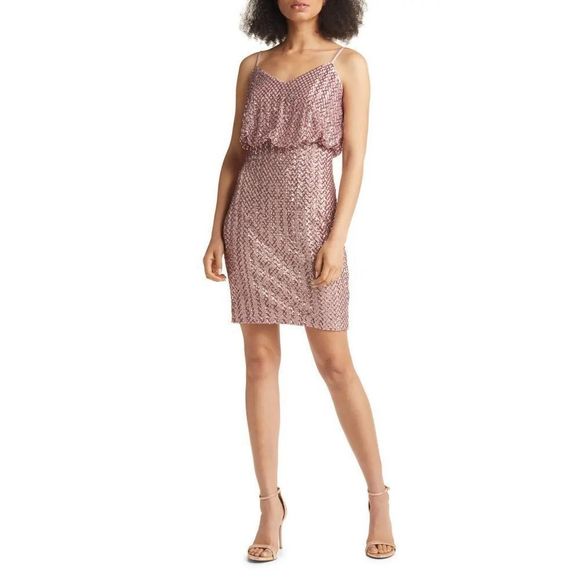 Vince camuto pink Sequin Blouson Sheath Dress - Picture 2 of 15